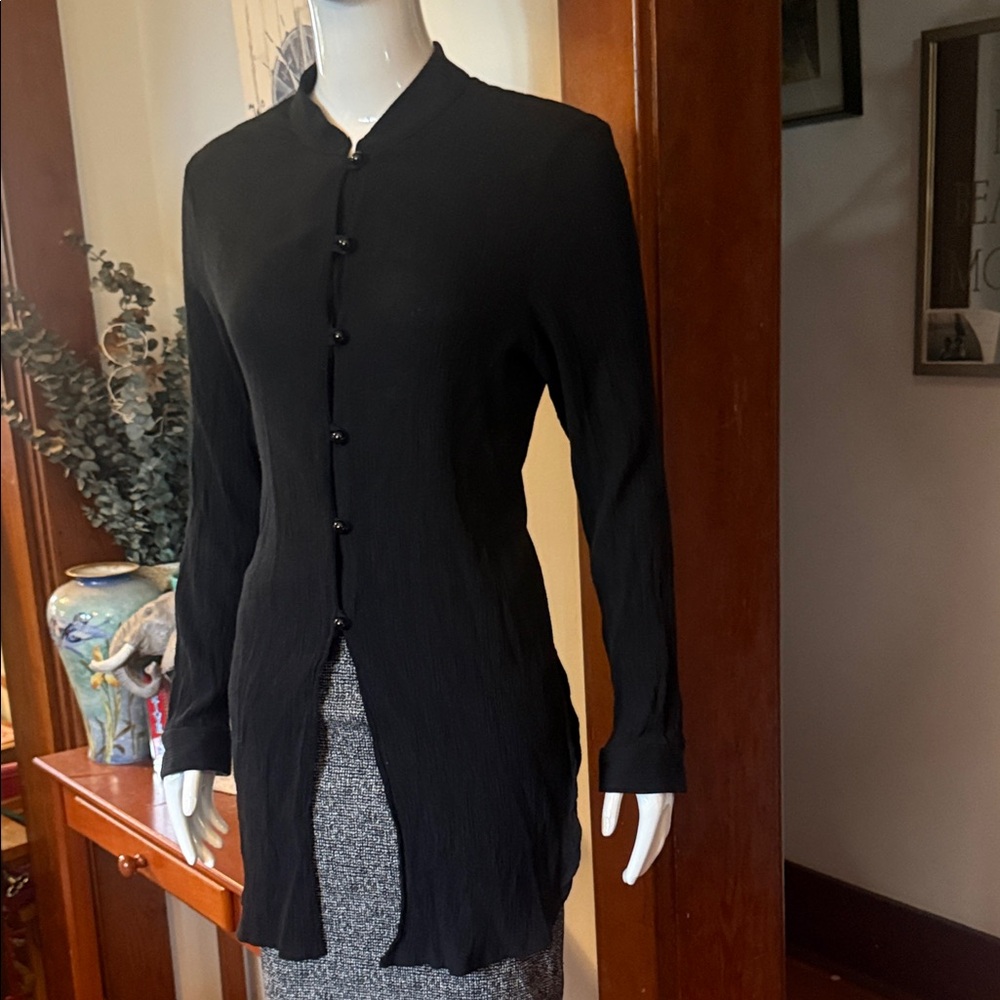 Black Button-Up Long Sleeve  sheer Blouse